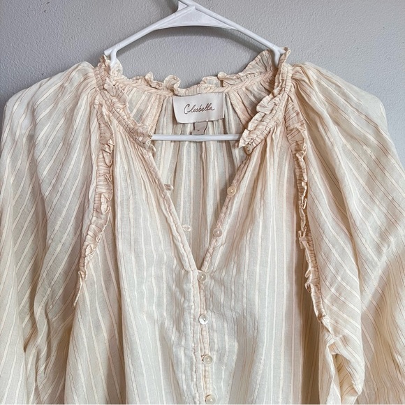 Cleobella Ari Blouse Peasant Top in Ivory with Gold sparkle S - Picture 6 of 9